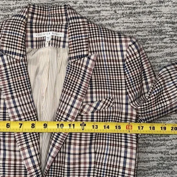 New Veronica Beard FULLER CHECK SINGLE-BUTTON DICKEY JACKET Cream Blue/ Rose Sz2